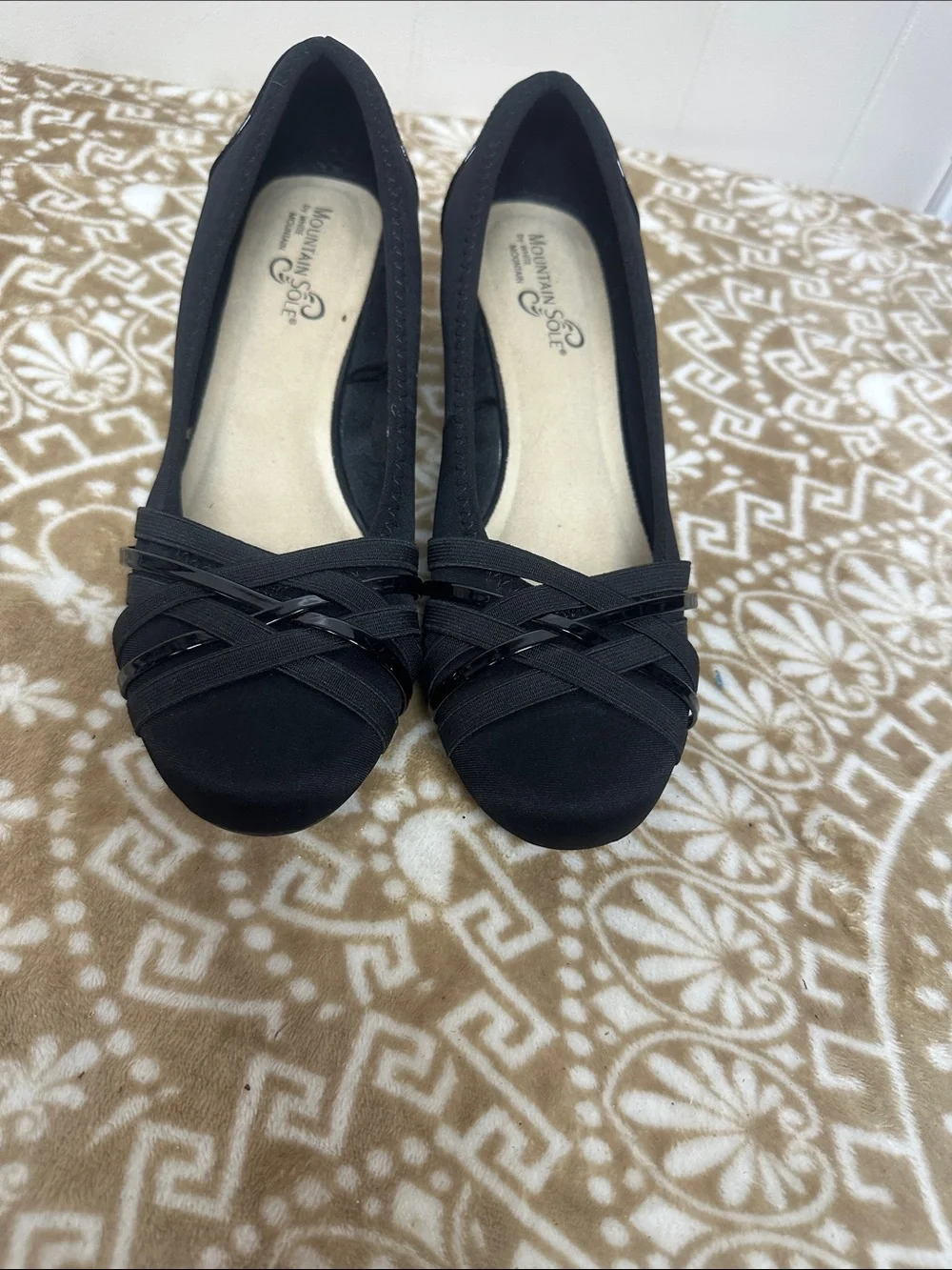 White Mountain Black Crisscross Slip-On Flats